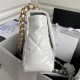 Large Chanel 19 Flap Bag Shiny Crumpled Calfskin White High