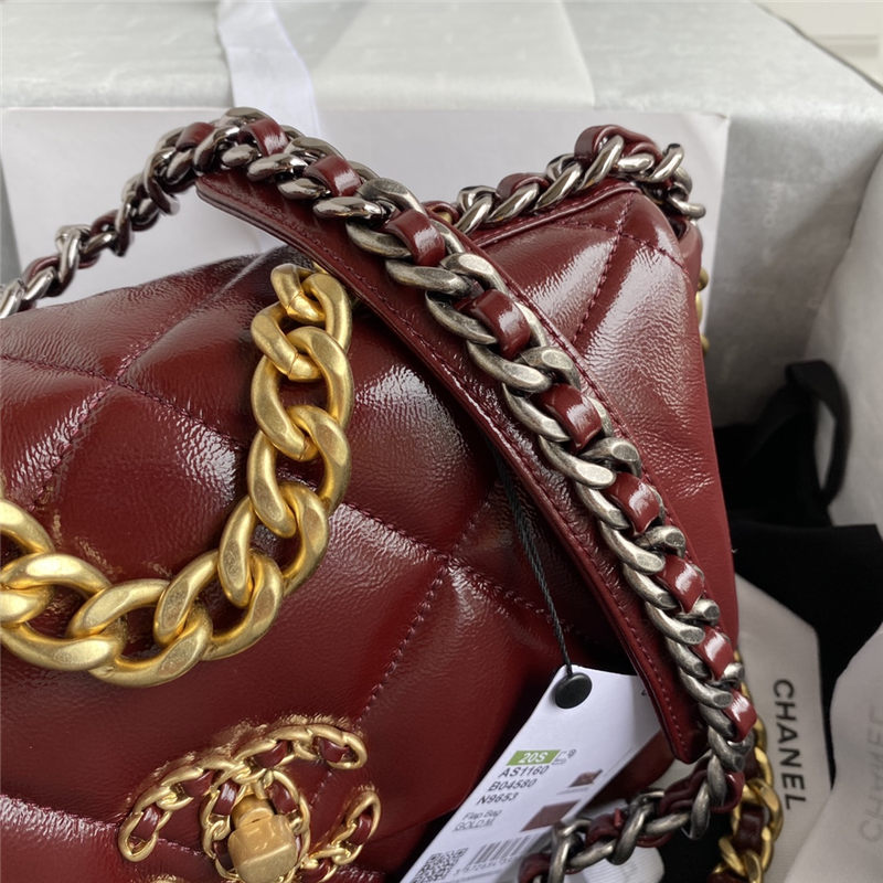 Chanel 19 Flap Bag Shiny Crumpled Calfskin Burgundy High