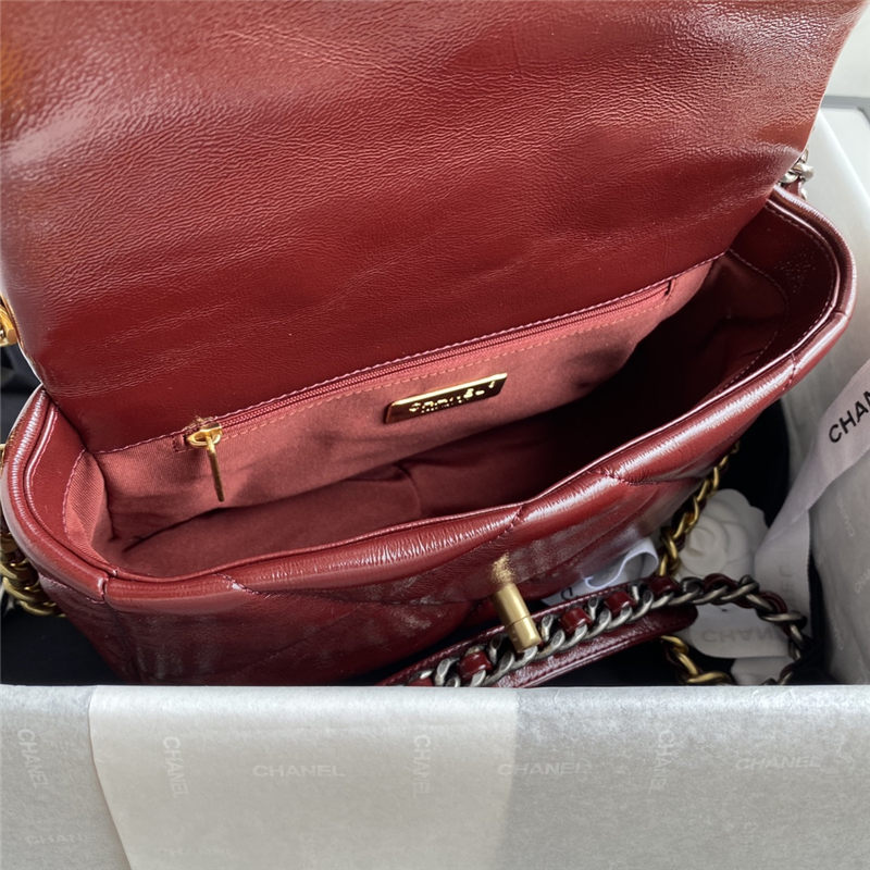 Chanel 19 Flap Bag Shiny Crumpled Calfskin Burgundy High