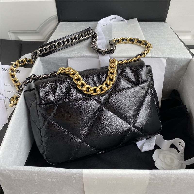 Chanel 19 Flap Bag Shiny Crumpled Calfskin Black High