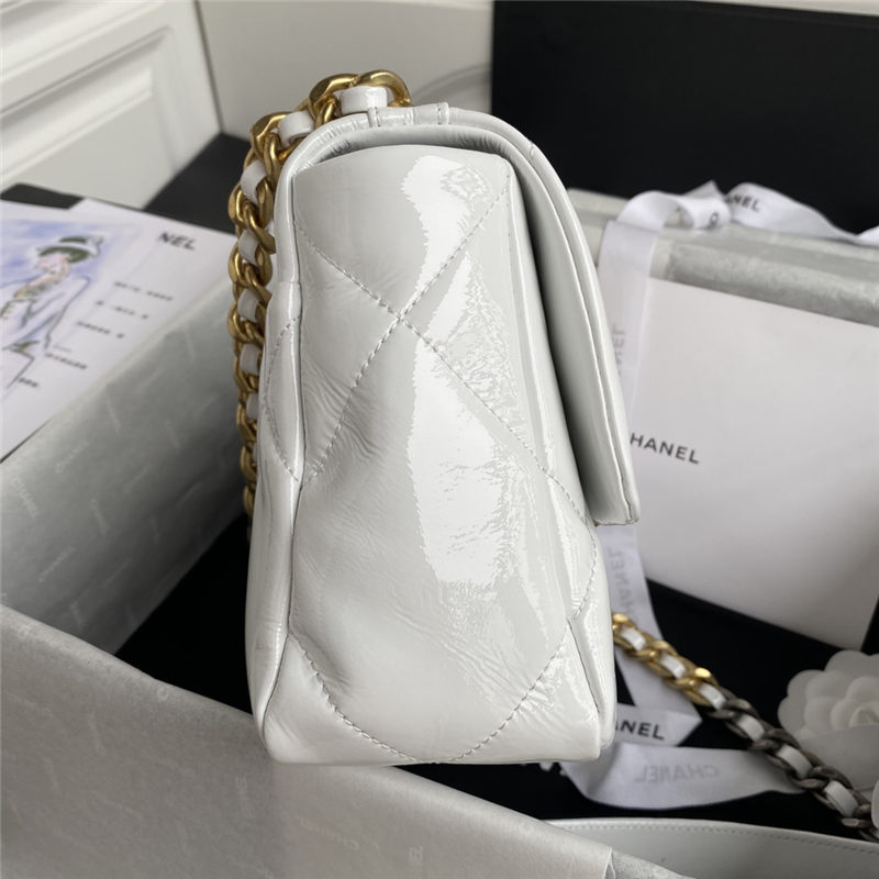 Chanel 19 Flap Bag Shiny Crumpled Calfskin White High