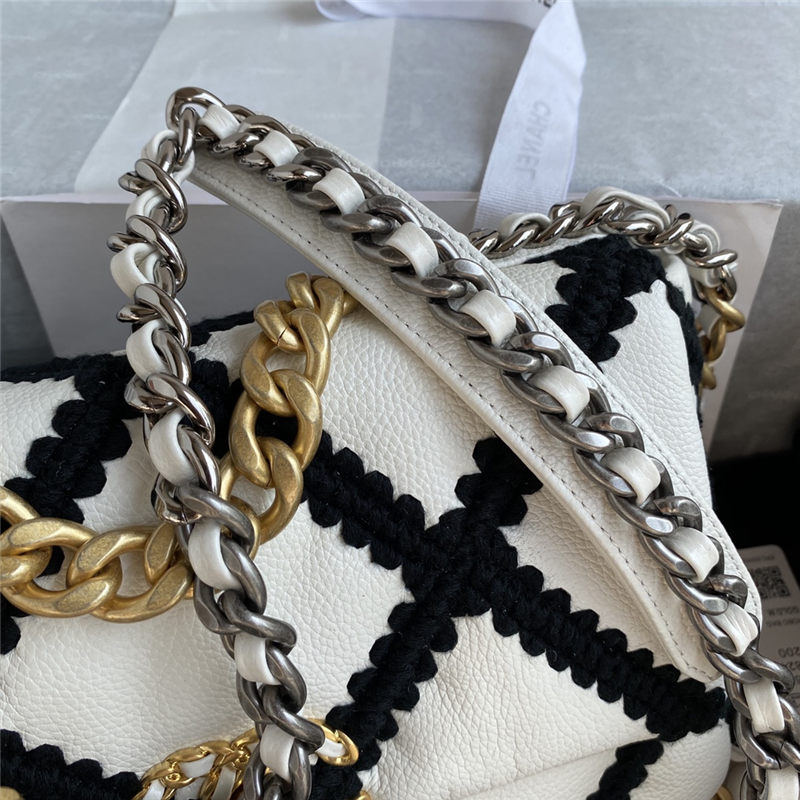 Chanel 19 Flap Bag Calfskin Crochet White High