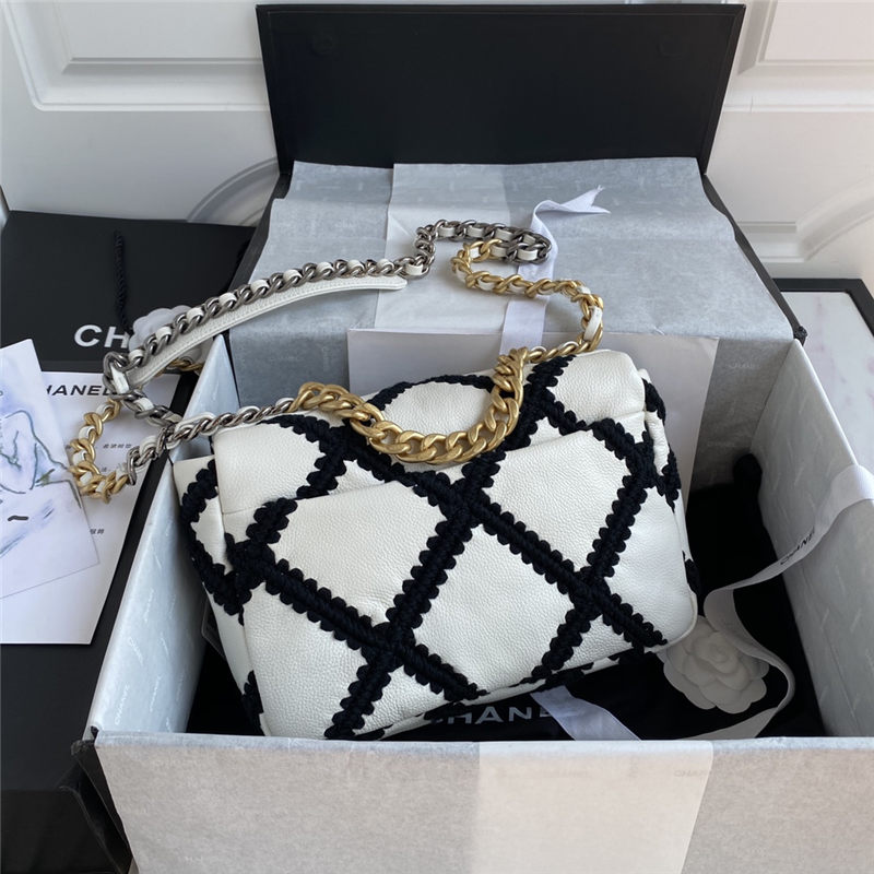 Chanel 19 Flap Bag Calfskin Crochet White High