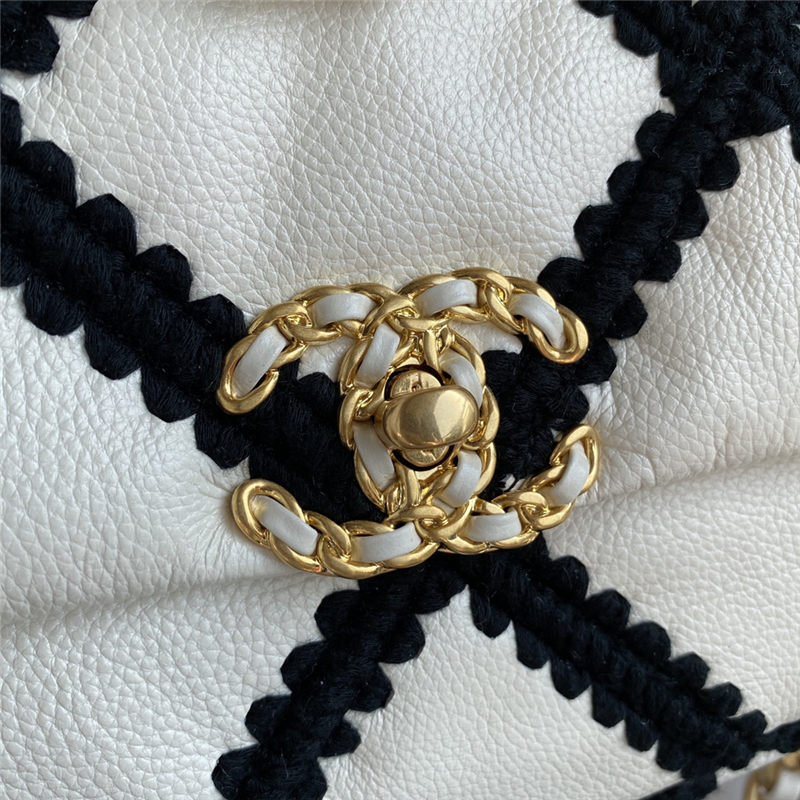 Chanel 19 Flap Bag Calfskin Crochet White High