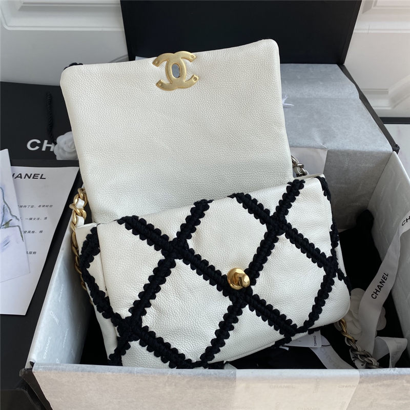 Chanel 19 Flap Bag Calfskin Crochet White High