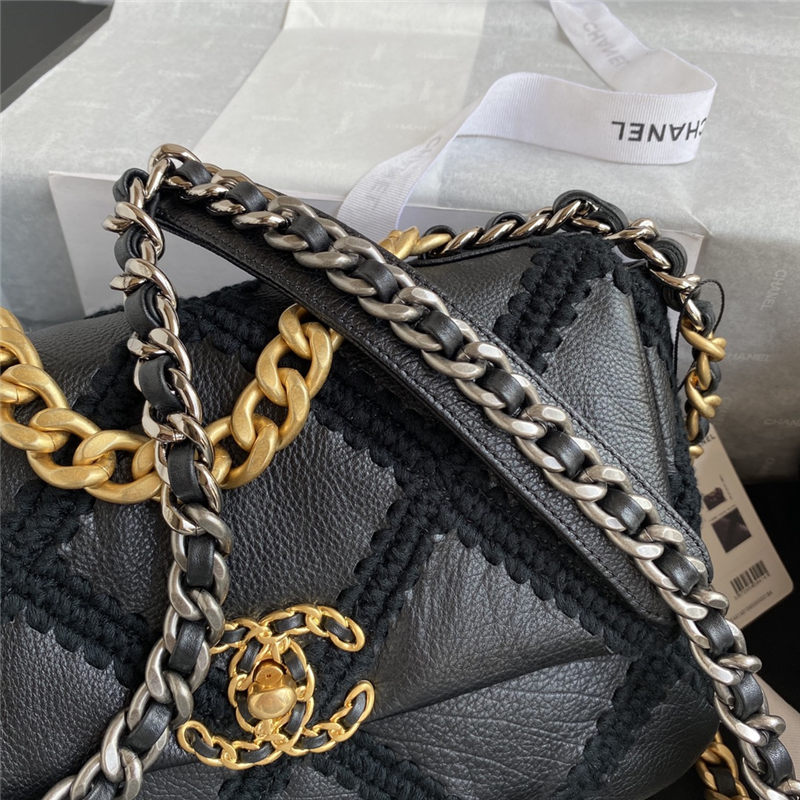 Chanel 19 Flap Bag Calfskin Crochet Black High