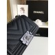 SMALL BOY Chanel HANDBAG Chevrons Pattern Grained Calfskin Black High