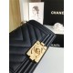 SMALL BOY Chanel HANDBAG Chevrons Pattern Grained Calfskin Black High