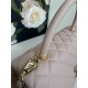 FLAP BAG WITH TOP HANDLE Grained Calfskin Pink Gold Metal High