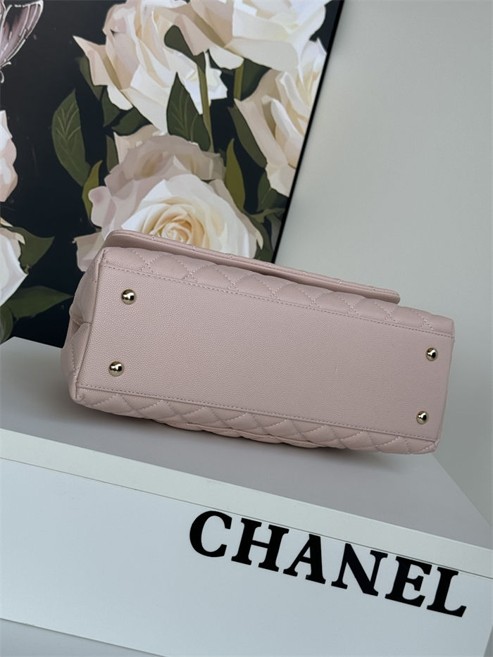 FLAP BAG WITH TOP HANDLE Grained Calfskin Pink Gold Metal High