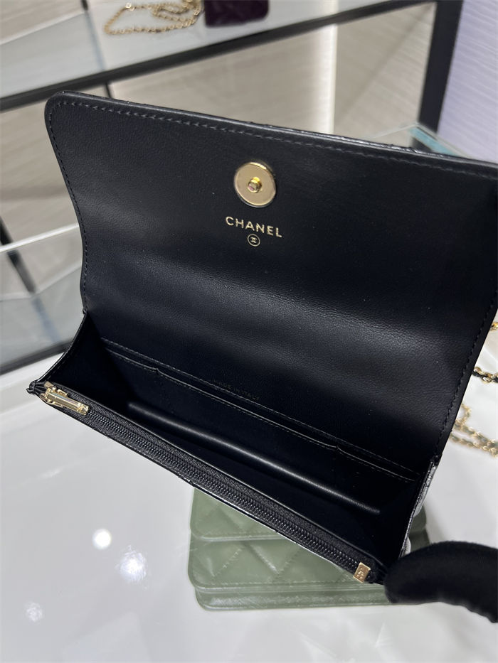 Chanel FLAP PHONE HOLDER WITH CHAIN AP4167 Shiny Lambskin & Gold-Tone Metal Black High