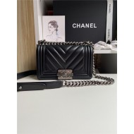 SMALL BOY Chanel HANDBAG Chevrons Pattern Lambskin Black High