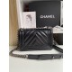 SMALL BOY Chanel HANDBAG Chevrons Pattern Lambskin Black High