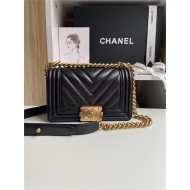 SMALL BOY Chanel HANDBAG Chevrons Pattern Lambskin Black High