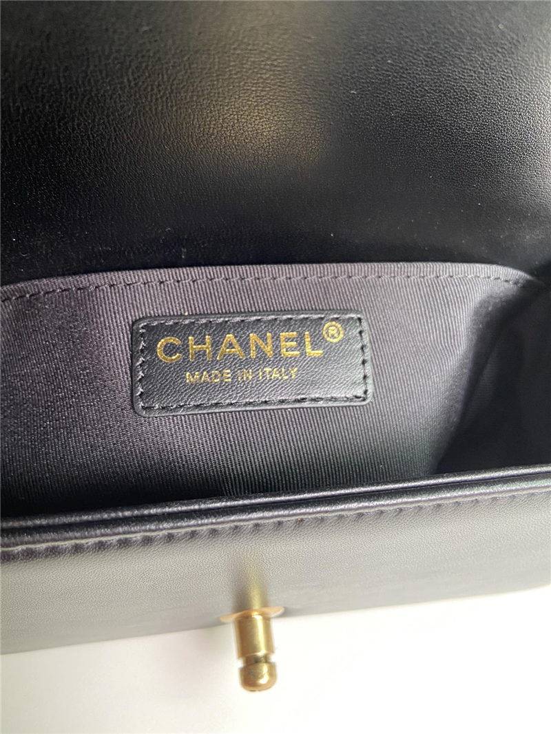 SMALL BOY Chanel HANDBAG Chevrons Pattern Lambskin Black High