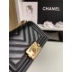 SMALL BOY Chanel HANDBAG Chevrons Pattern Lambskin Black High