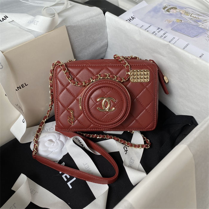 Chanel CAMERA BAG AS4817 Lambskin Burgundy A