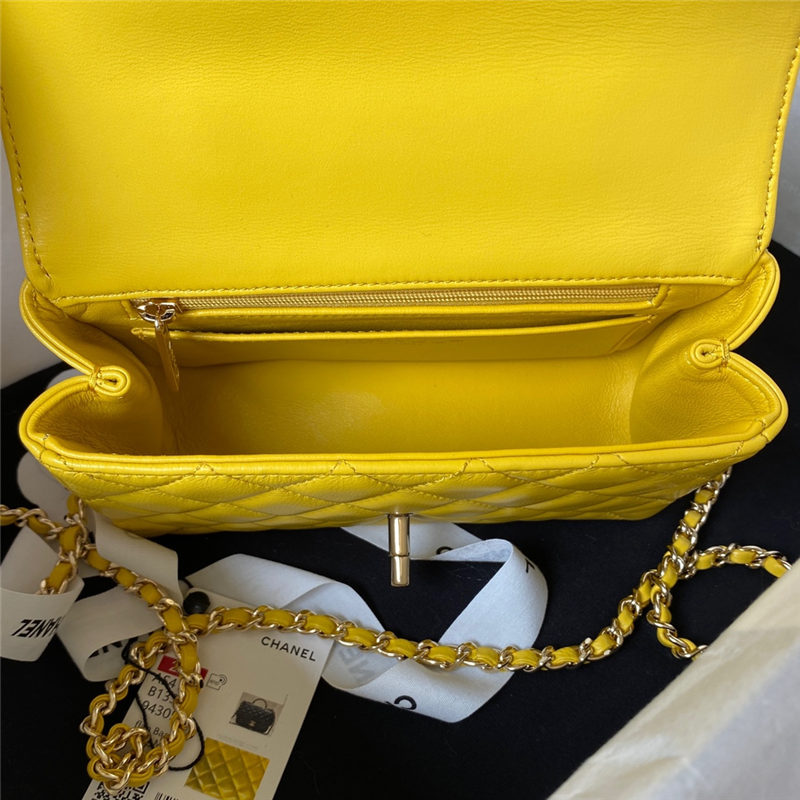 Chanel MINI FLAP BAG With Top Diamond Handle Lambskin & Gold-Tone Metal AS4140 Yellow A