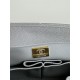 FLAP BAG WITH TOP HANDLE Grained Calfskin Grey-binding Gold Metal High