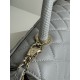 FLAP BAG WITH TOP HANDLE Grained Calfskin Grey-binding Gold Metal High