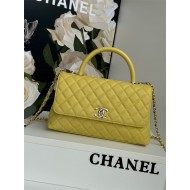 FLAP BAG WITH TOP HANDLE Grained Calfskin Yellow-binding Gold Metal High