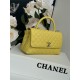 FLAP BAG WITH TOP HANDLE Grained Calfskin Yellow-binding Gold Metal High