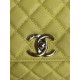 FLAP BAG WITH TOP HANDLE Grained Calfskin Yellow-binding Gold Metal High