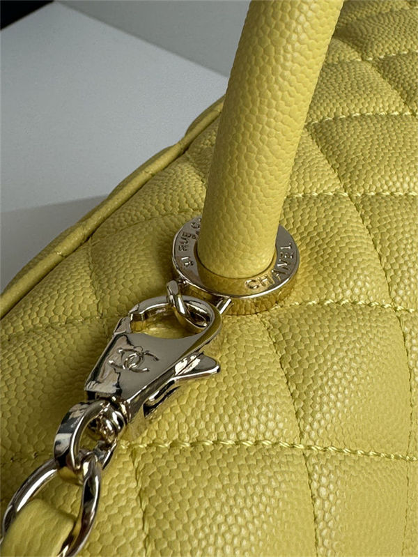 FLAP BAG WITH TOP HANDLE Grained Calfskin Yellow-binding Gold Metal High