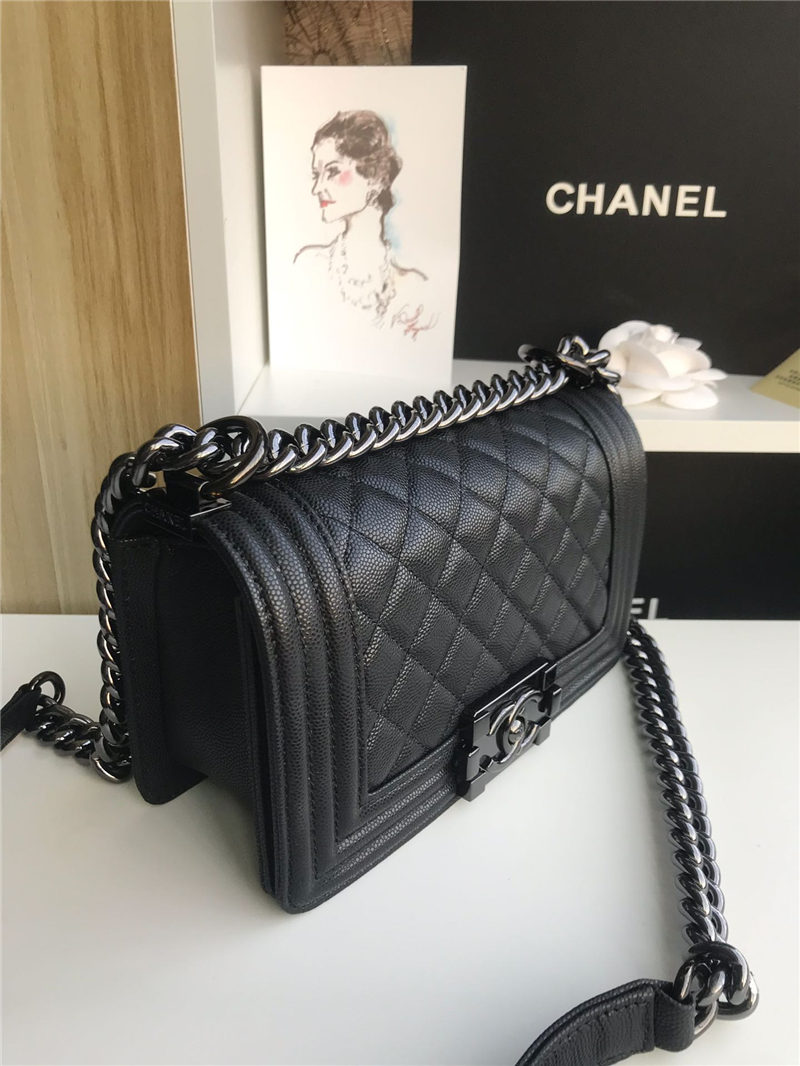 SMALL BOY Chanel HANDBAG Grained Calfskin Black High