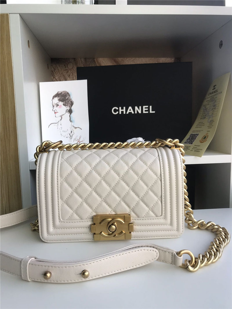 SMALL BOY Chanel HANDBAG Grained Calfskin White High