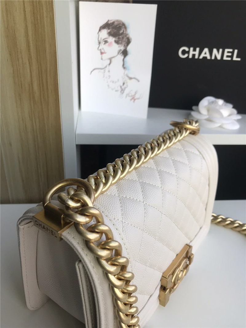 SMALL BOY Chanel HANDBAG Grained Calfskin White High