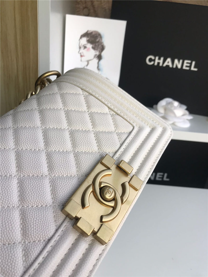 SMALL BOY Chanel HANDBAG Grained Calfskin White High