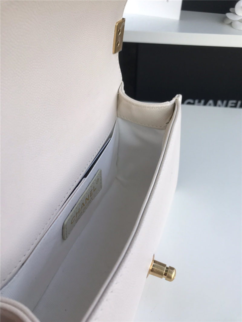 SMALL BOY Chanel HANDBAG Grained Calfskin White High