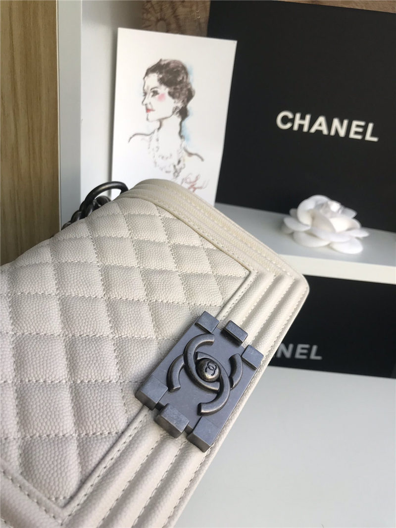 SMALL BOY Chanel HANDBAG Grained Calfskin White High