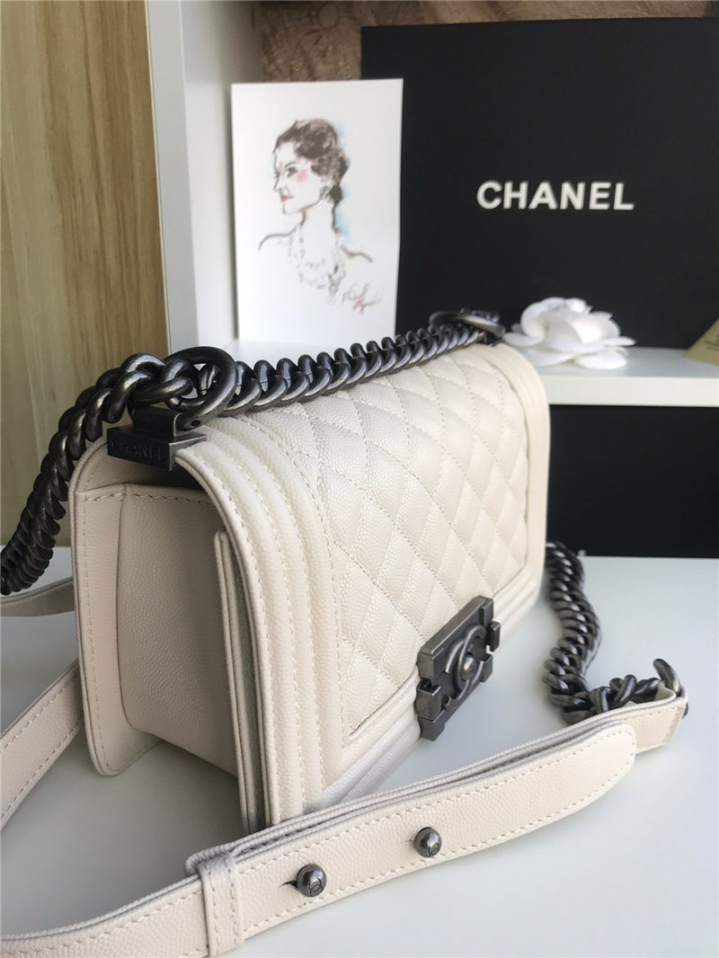 SMALL BOY Chanel HANDBAG Grained Calfskin White High