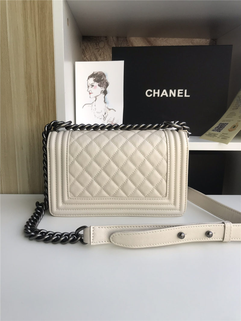 SMALL BOY Chanel HANDBAG Grained Calfskin White High