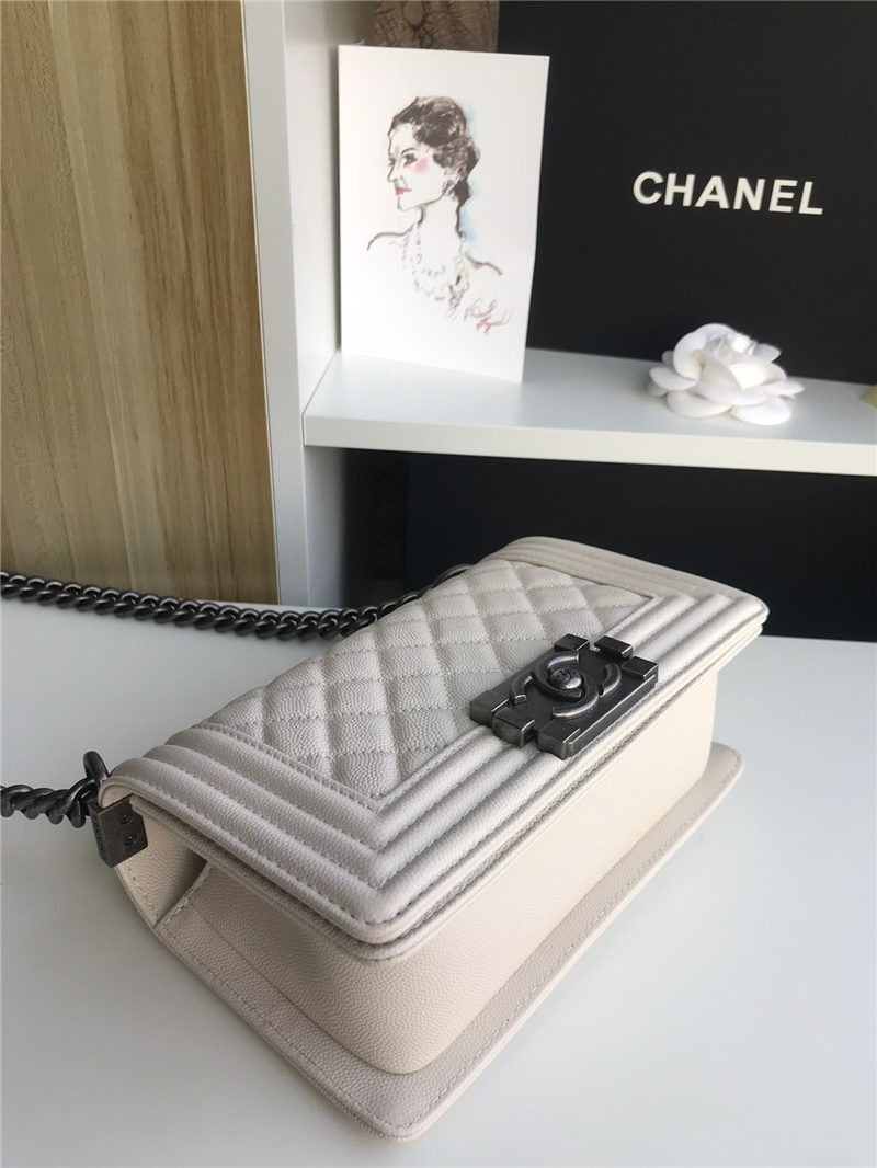 SMALL BOY Chanel HANDBAG Grained Calfskin White High