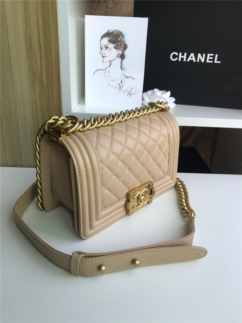 SMALL BOY Chanel HANDBAG Lambskin Beige High