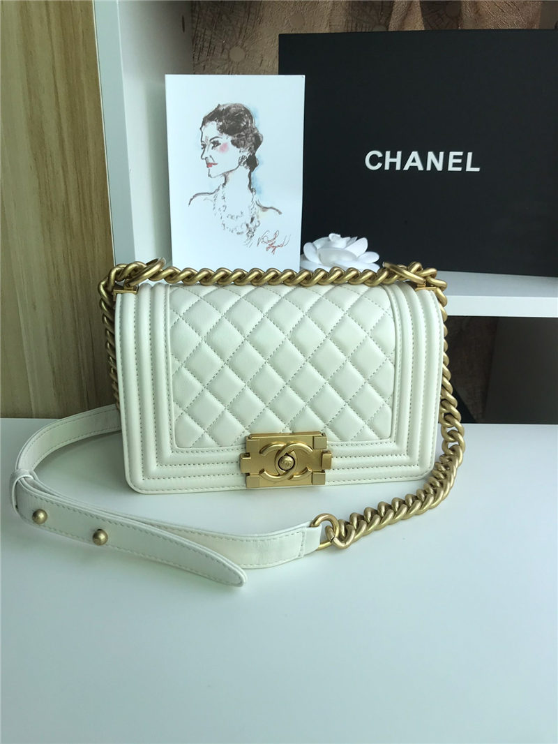 SMALL BOY Chanel HANDBAG Lambskin White High