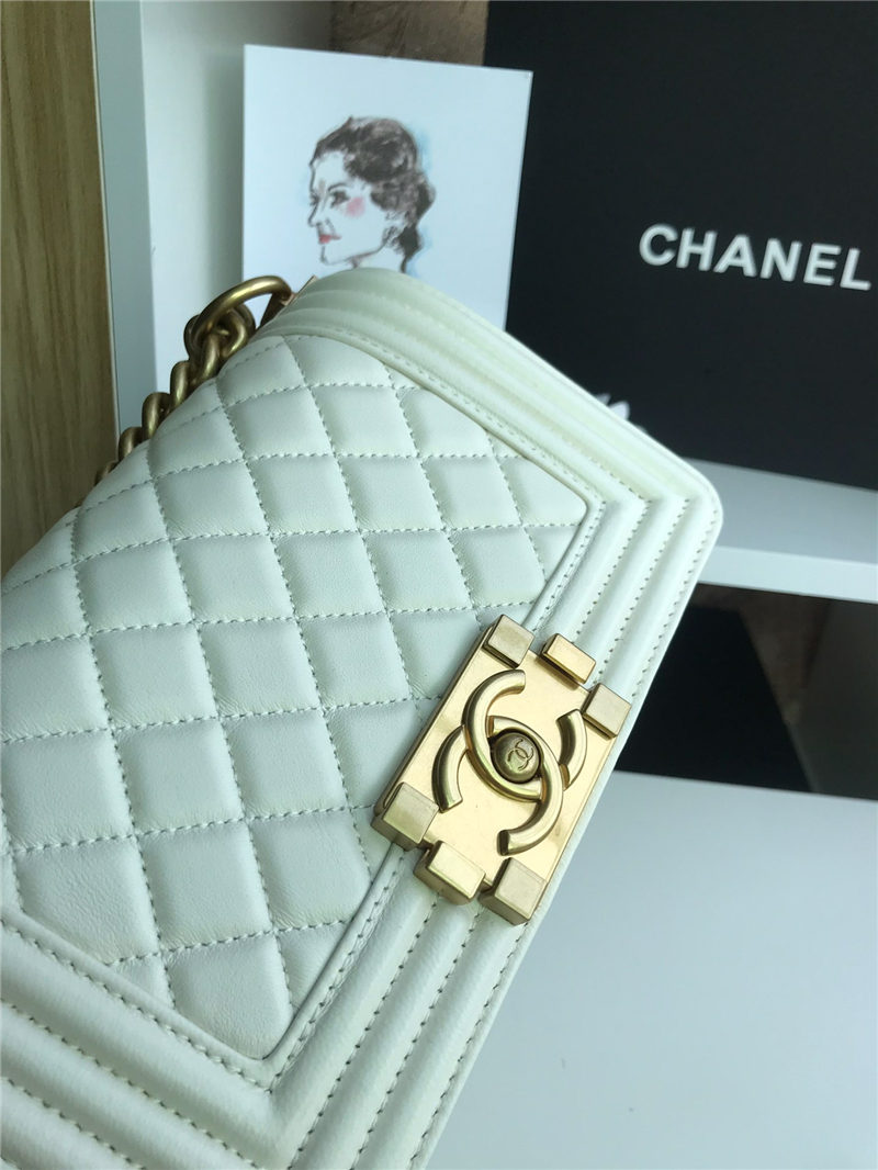 SMALL BOY Chanel HANDBAG Lambskin White High