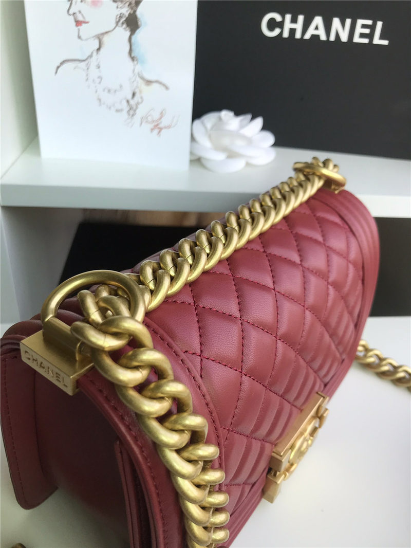 SMALL BOY Chanel HANDBAG Lambskin Burgundy High