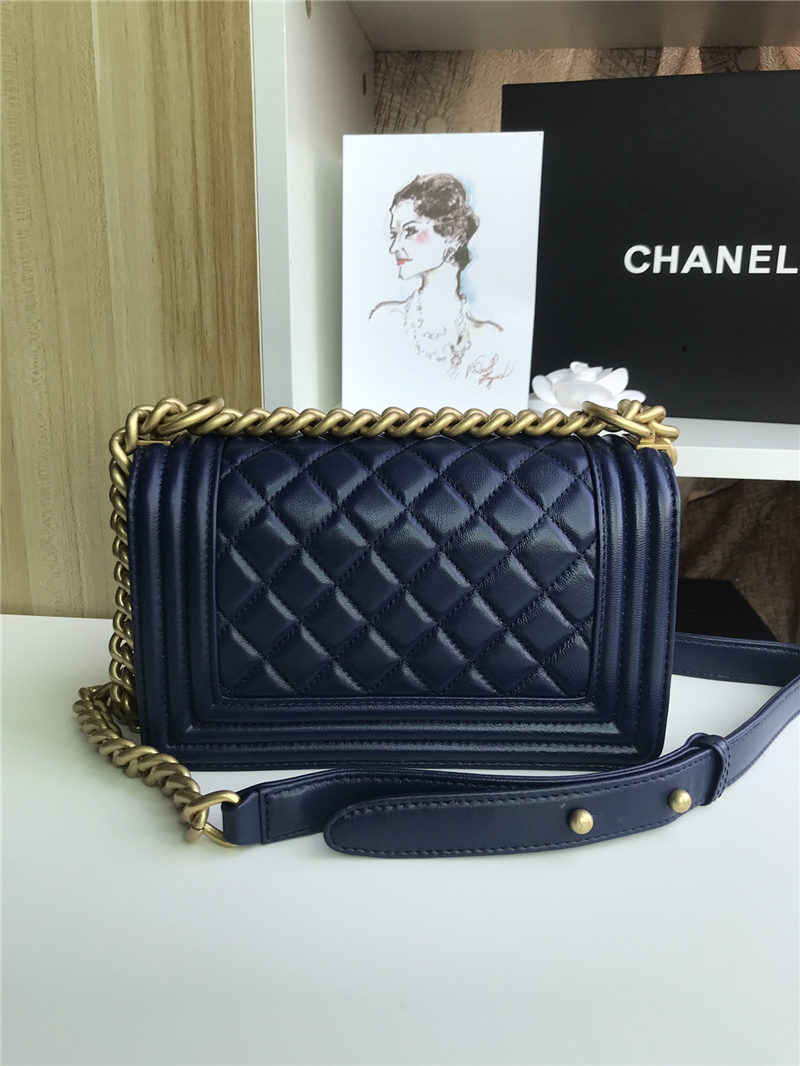 SMALL BOY Chanel HANDBAG Lambskin Navy Blue High