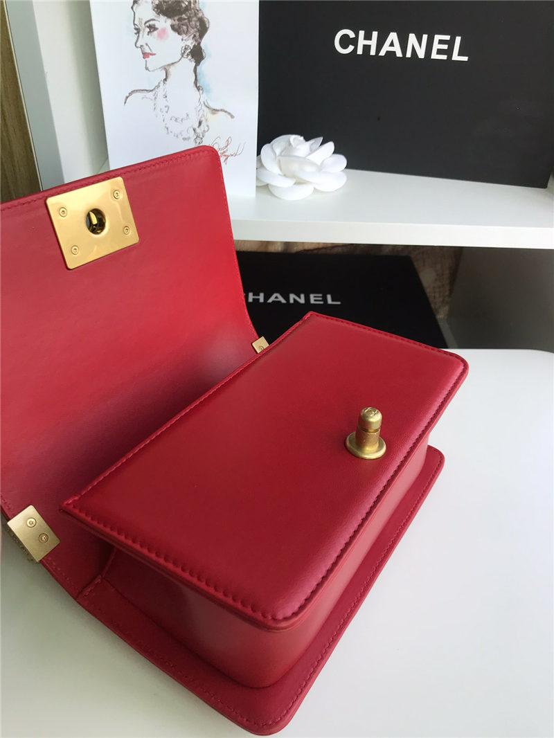 SMALL BOY Chanel HANDBAG Lambskin Red High