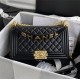 BOY Chanel FLAP BAG WITH HANDLE Lambskin & Gold Metal Black A