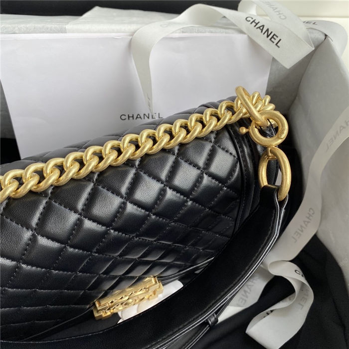 BOY Chanel FLAP BAG WITH HANDLE Lambskin & Gold Metal Black A