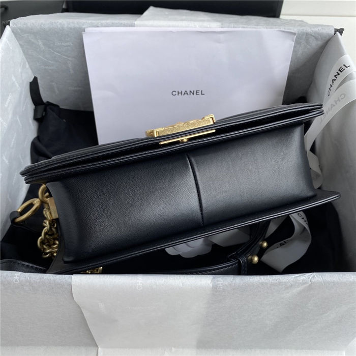 BOY Chanel FLAP BAG WITH HANDLE Lambskin & Gold Metal Black A