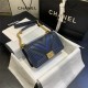 BOY Chanel HANDBAG Chevrons Pattern Calfskin Blue A