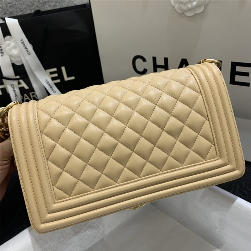 BOY Chanel HANDBAG Lambskin Gold Metal Beige A