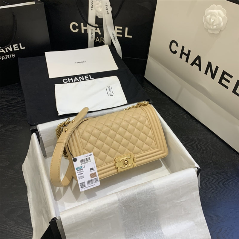 BOY Chanel HANDBAG Lambskin Gold Metal Beige A