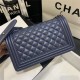 BOY Chanel HANDBAG Lambskin Silver Metal Navy Blue A